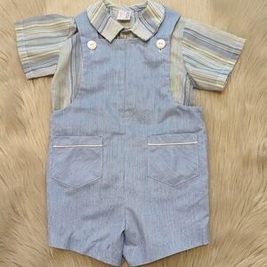 Vintage Lord & Taylor imp originals blue overalls w/striped shirt size 4T